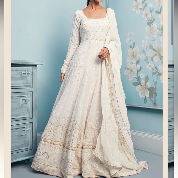 Simple Dress Net Anarkali Suit White Net Frock Designs Indian Heavy  Designer White And Golden Anarkali